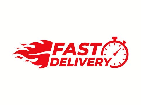 Fast Delivery Icon with Burning Stopwatch Symbol