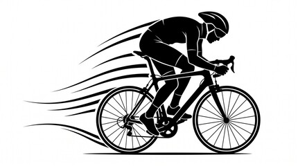 Naklejka premium Cyclist on a road bike riding forward with smooth curved aerodynamic motion lines.