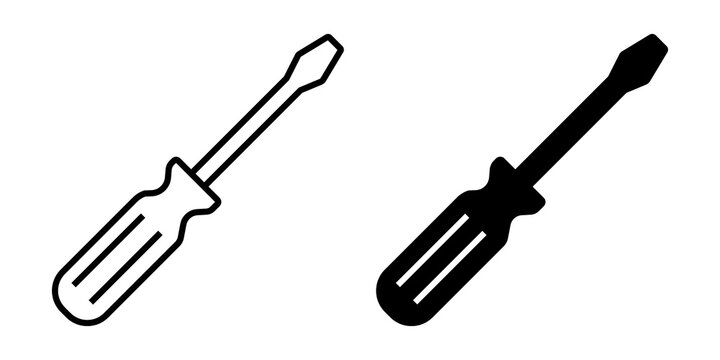 Black outline and silhouette screwdriver icons on white background
