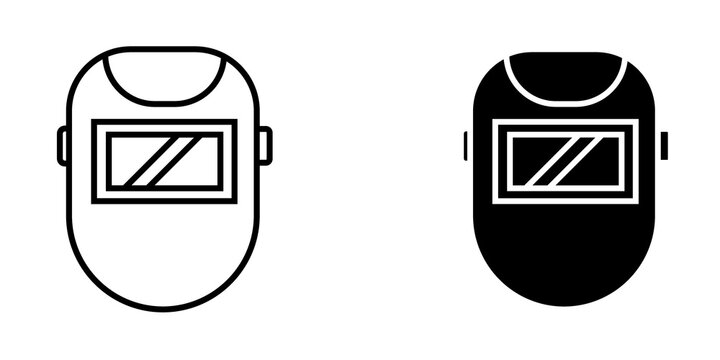 Two welding helmet icons in black and white line and solid style