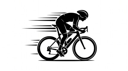 Naklejka premium Bicycle rider sprinting fast with black motion blur trails on a plain white background.