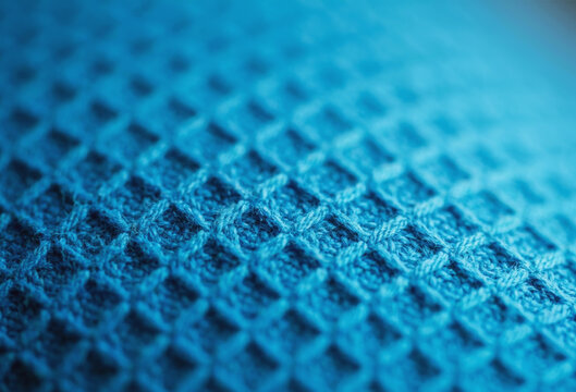 Blue waffle texture fabric close up