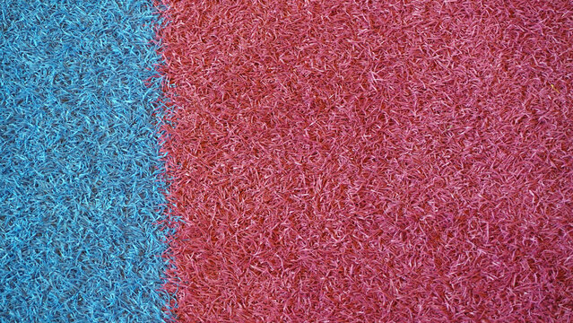 Vibrant two-tone synthetic fiber surface in blue and pink.