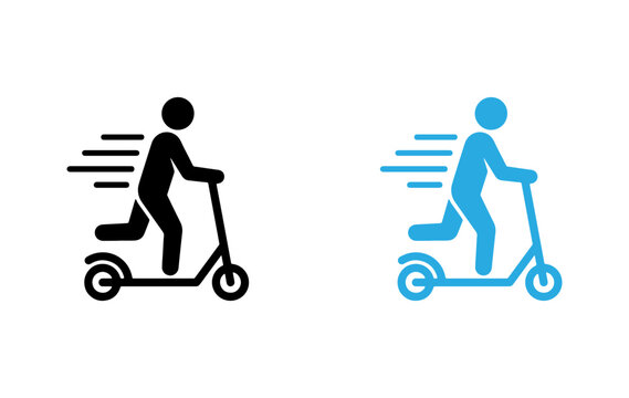 Person riding scooter icon speed motion, vector illustration