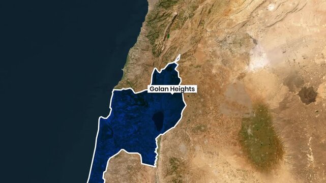 Detailed animated satellite footage showcasing Golan Heights geographical boundaries