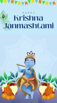 Janmashtami Blue and Orange Illustrated Greeting Video Story