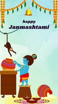 Janmashtami Blue Purple and Brown Playful Greeting Video Story