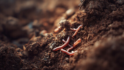 Fototapeta premium Subterranean World: An Intimate Macro View of Earthworms in Rich, Fertile Soil