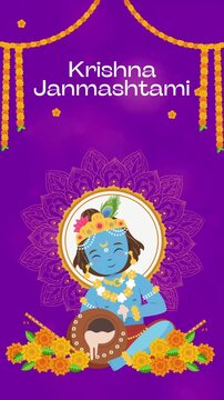 Janmashtami Purple and Yellow Illustrated Greeting Video Story