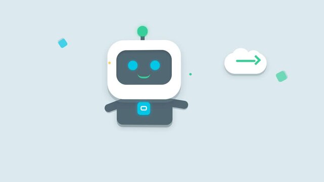 Cute cartoon chatbot robot character assistant with smiling face on light background