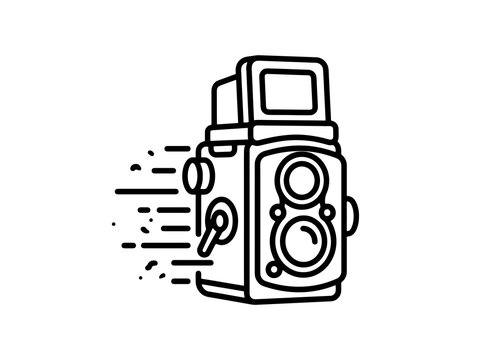 Vintage twin lens reflex camera with abstract motion lines signifying speed and capturing memories