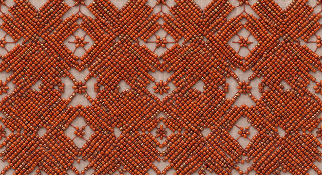 beaded textile pattern on mesh background