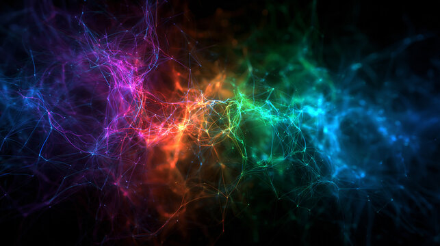 Abstract Colorful Digital Network and Neural Wave Background