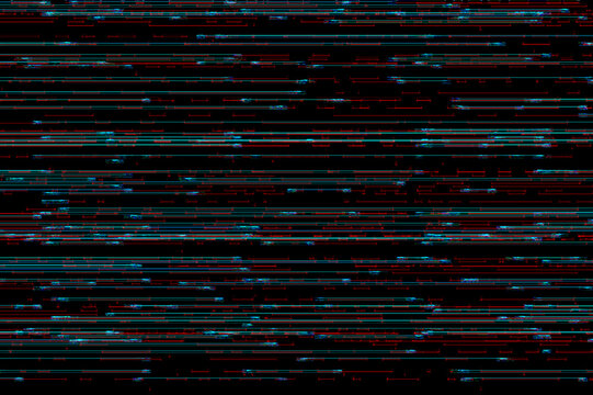 An abstract pattern of rgb shift scanlines and glitches on a screen display in multicolor on a black background