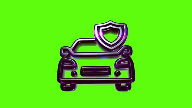 Shiny car insurance icon with a protective shield symbol representing vehicle coverage and safety plan