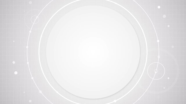 Minimal white circular interface with subtle grid lines, orbit rings and clear geometric details creates a clean modern background for 19, healthcare, science, presentations and motion titles.