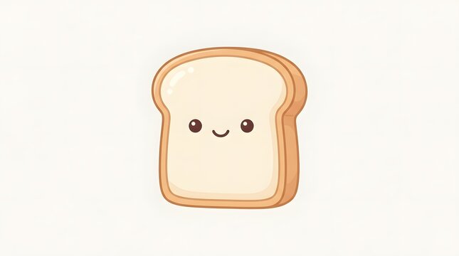Cute kawaii slice of white bread with smiling face. Cartoon bread toast character. Food icon with mouth and eyes for stickers, packaging, and baking themes.