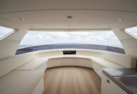 Luxury yacht interior with ocean view, private boat deck for travel and vacation, exclusive marine lifestyle and leisure