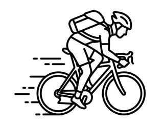 Fototapeta premium Cyclist with helmet and backpack rides bicycle fast while training outdoors on a sunny day