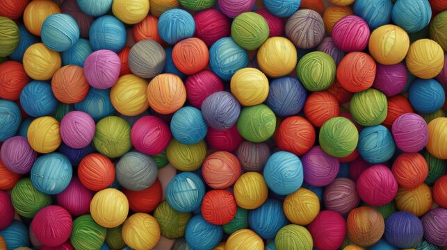 Vibrant and soft textured abstract composition of colorful pastel pom poms and fuzzy balls
