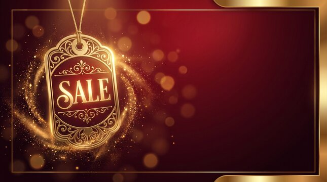Red and Gold SALE Promotion Background with Luxury Discount Tag and Festive Lighting