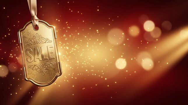 Red and Gold SALE Promotion Background with Luxury Discount Tag and Festive Lighting