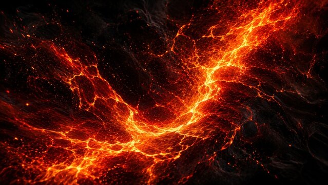 Intense Fiery Orange Energy Crack Abstract Background on Black
