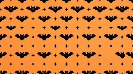 Fototapeta premium Halloween patterned fabric with black bats on orange background home decor gift wrap interior design halloween background seasonal material repeating tablecloth