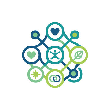 Connected community and nature network circular logo icon.