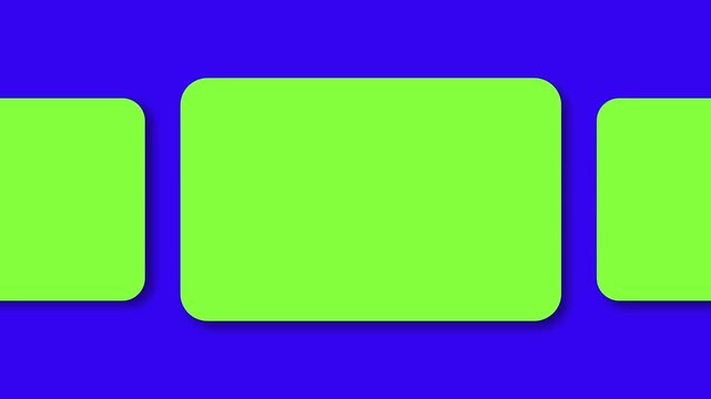 A minimilistic looping animation of green screen video templates on blue background. Easily removed green and blue screen. Used for slide show of videos. 
