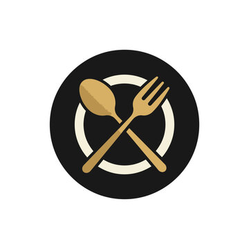 Crossed spoon and fork circular restaurant icon
