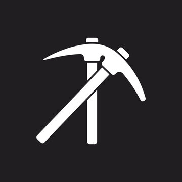 Crossed white pickaxes icon on dark background