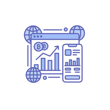 Cryptocurrency trading dashboard with bitcoin and growth charts.
