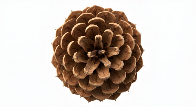 Hyper-Realistic Scientific 3D Render of a Pine Cone Isolated on Pure White Background
