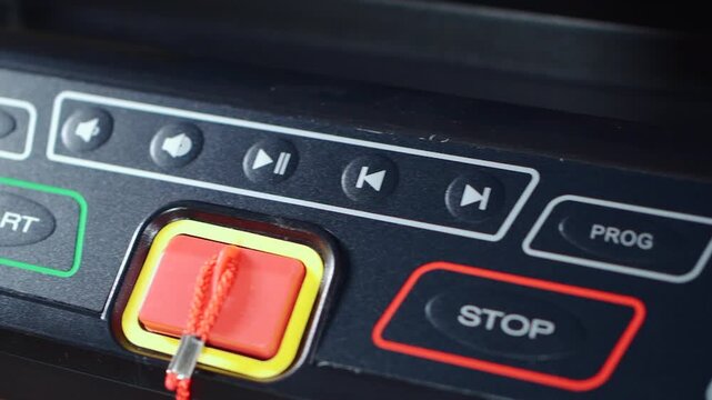 closeup of treadmill control panel with buttons of program or training mode 