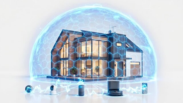 Smart home security dome house technology network automation energy device wireless protection modern digital shield connected sensor system concept secure living design