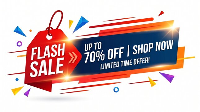 Flash SALE Banner with Dynamic Red Tag and Modern E-commerce Promotion Design