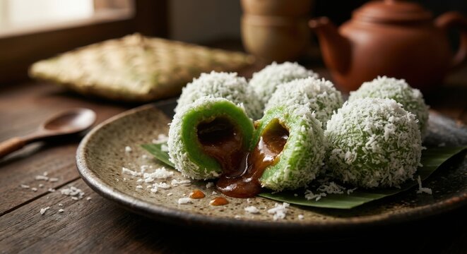 Onde Onde Dessert with Coconut and Gula Melaka Filling