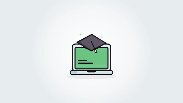 Online education icon animation with laptop and graduation cap
