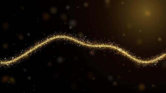 Golden Glitter Wave Background with Sparkling Particles and Bokeh Light, Elegant Gold Dust Trail for Luxury Award, Christmas, and New Year Celebration Video