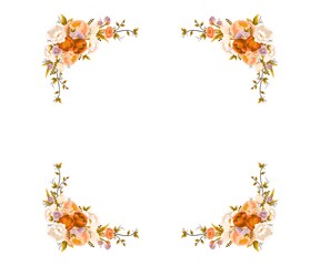 Fototapeta premium A beautiful floral border design with peach and pink flowers on a white background