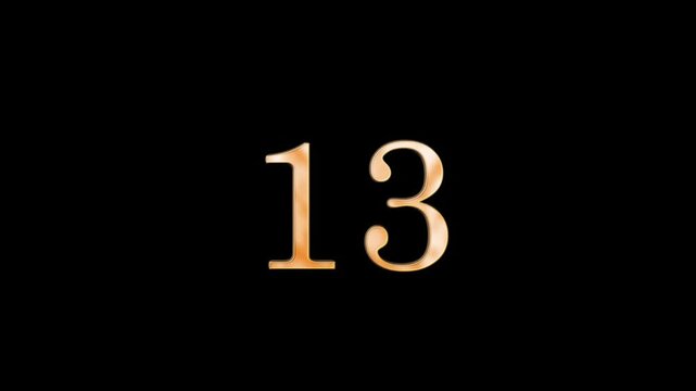 Banner with golden number 13 with golden particles and transparent background, thirteen
