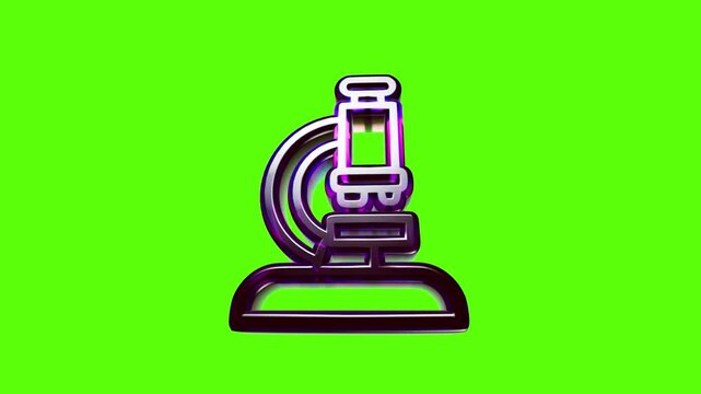 Purple metallic microscope icon isolated on a bright green background for science and research laboratory