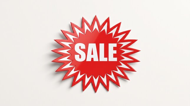 Red SALE Burst Sticker with Bold Discount Typography for Retail Advertising