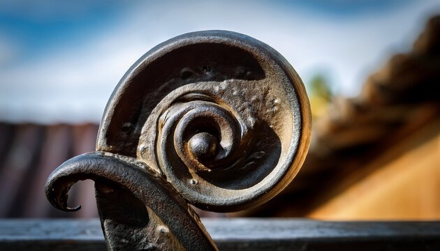 aged wrought iron finial twisted detail close up