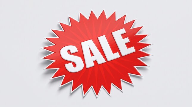 Red SALE Burst Sticker with Bold Discount Typography for Retail Advertising