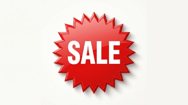 Red SALE Burst Sticker with Bold Discount Typography for Retail Advertising