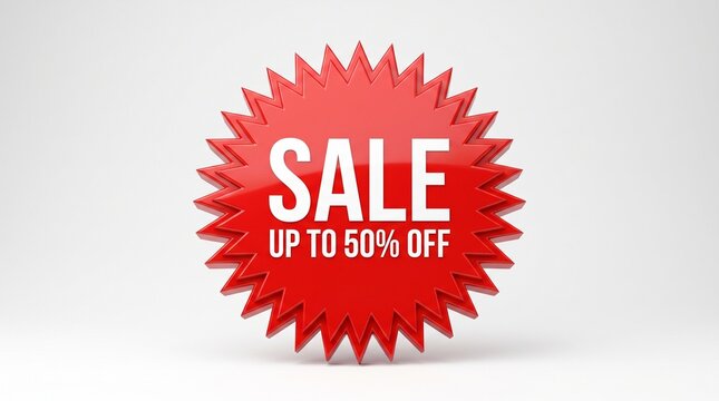 Red SALE Burst Sticker with Bold Discount Typography for Retail Advertising