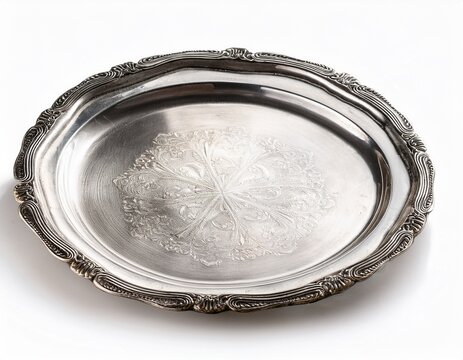 vintage silver plate isolated on white