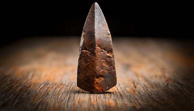 aged iron spear point flaking close up